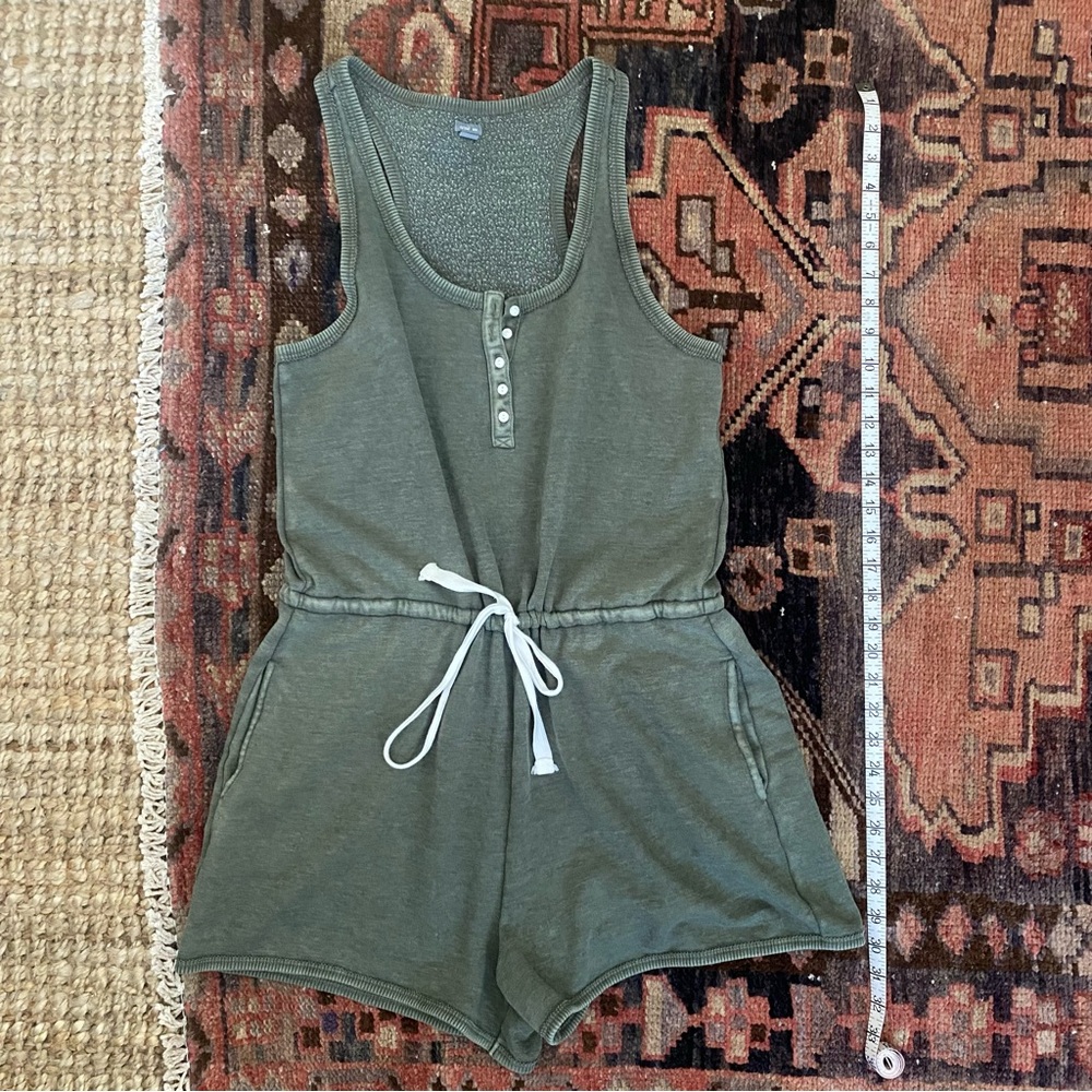Aerie Henley Tank Romper Fatigue Green